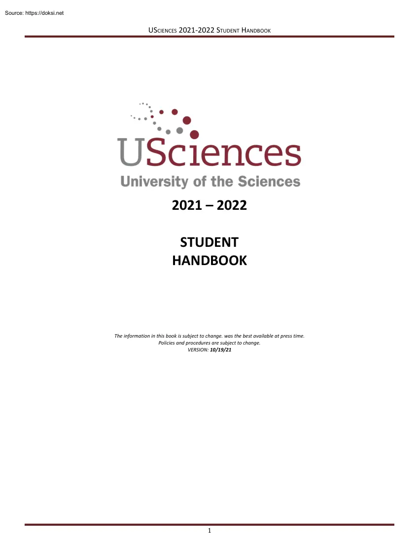 University of the Sciences, Student Handbook
