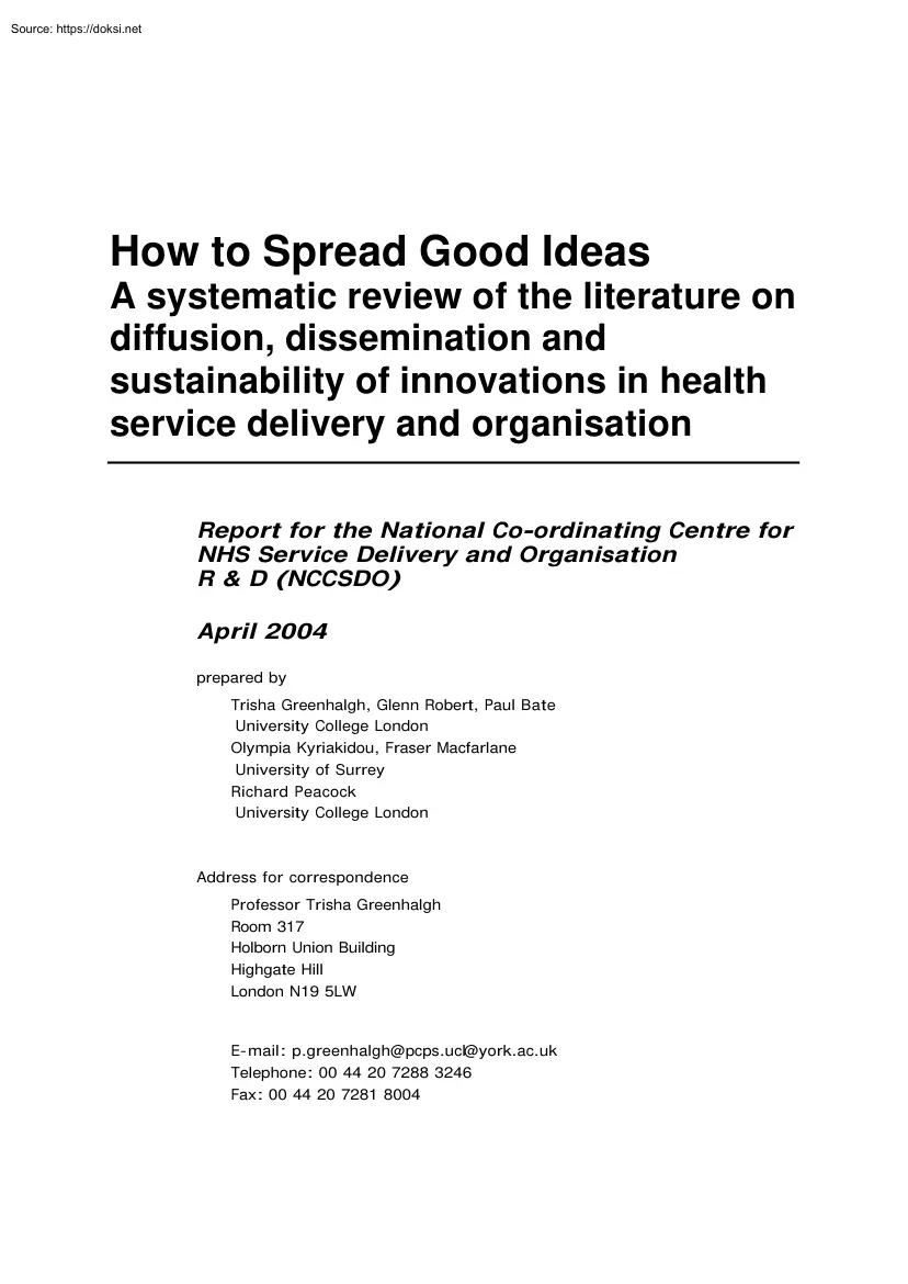 Trisha-Olympia-Richard - How to Spread Good Ideas, A systematic Review of the Literature on