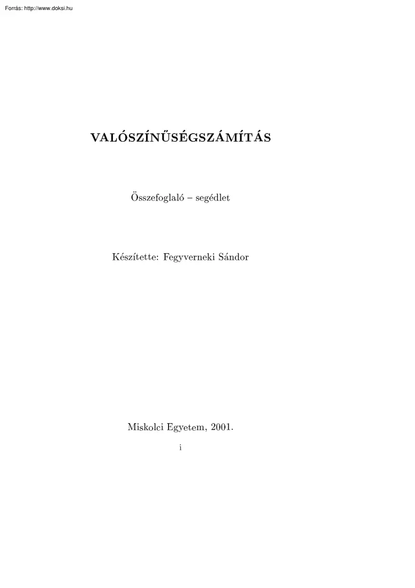 Dr. Fegyverneki Sándor - Valószínűség-számítás