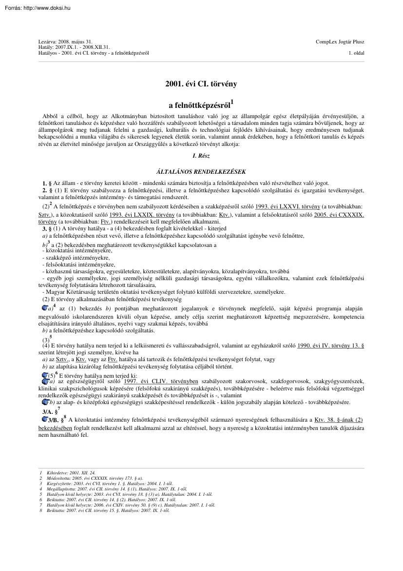2001. évi CI. törvény a felnőttképzésről