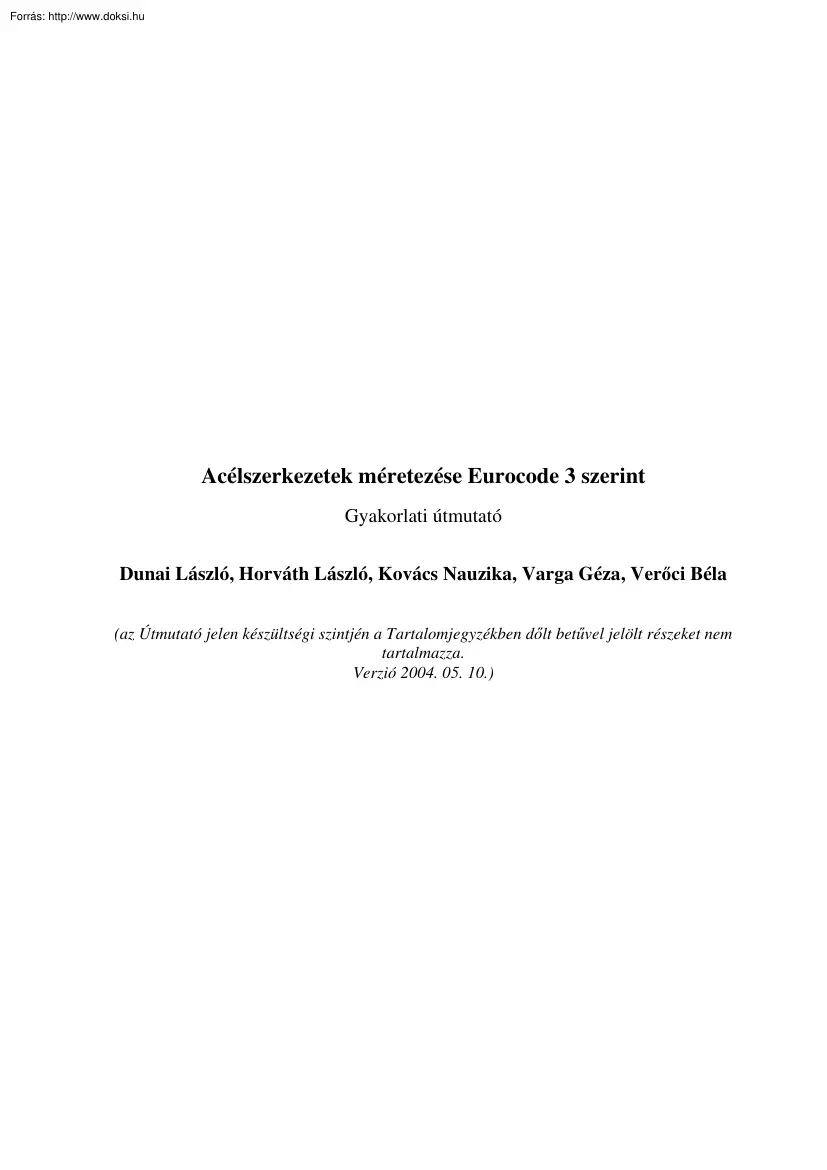 Acélszerkezetek méretezése Eurocode 3 szerint