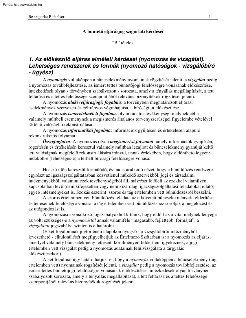 Büntető eljárásjog szigorlati B tételek