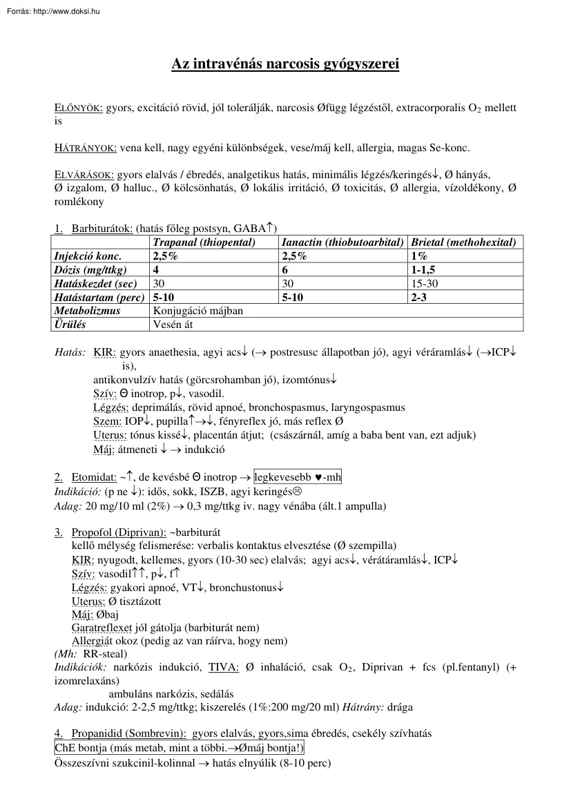Az intravénás narcosis gyógyszerei