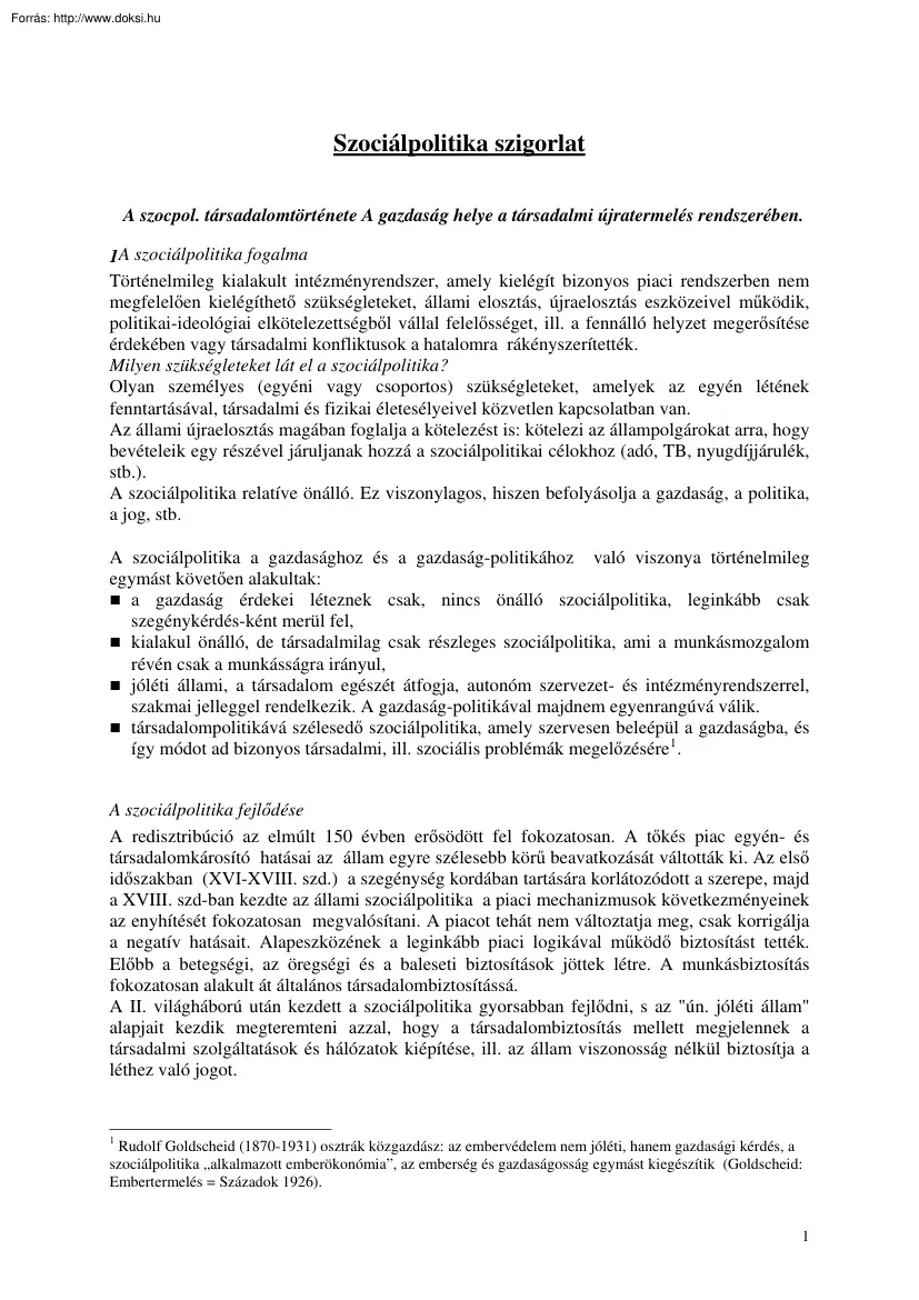 Szociálpolitika szigorlat
