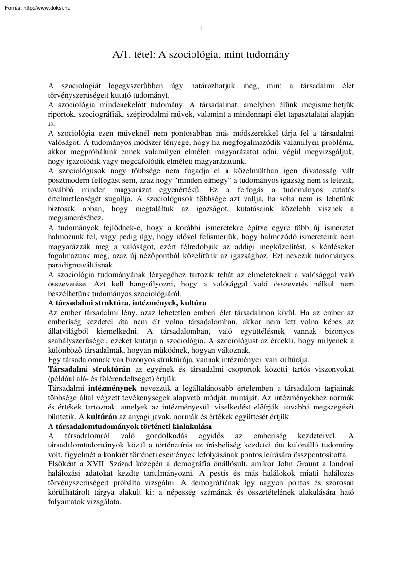 A szociológia, mint tudomány