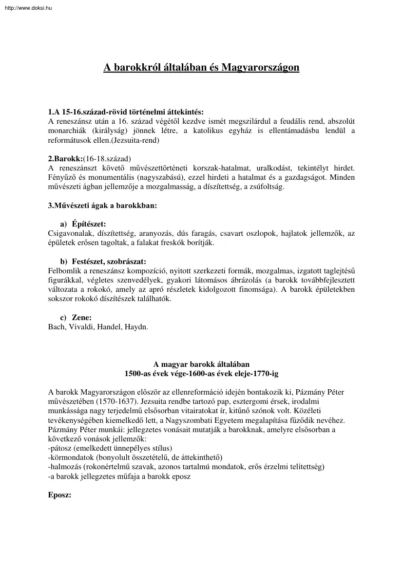 A barokkról általában és Magyarországon