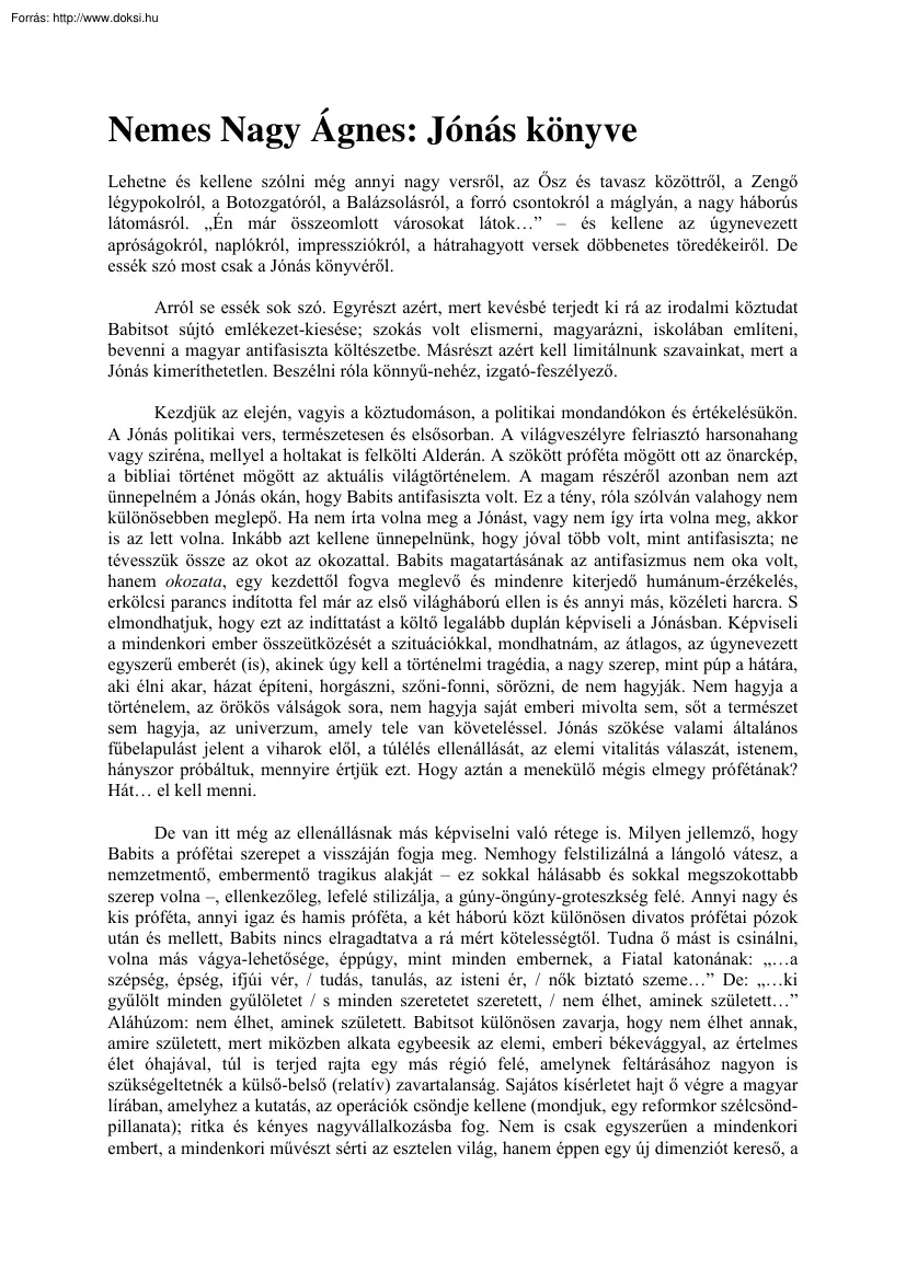 Nemes Nagy Ágnes - Jónás Könyve