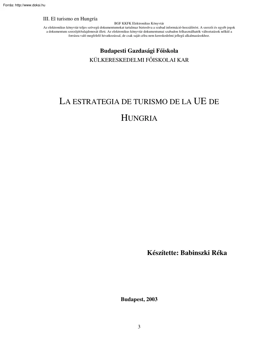 Babinszki Réka - La estrategia de turismo de la UE de Hungria