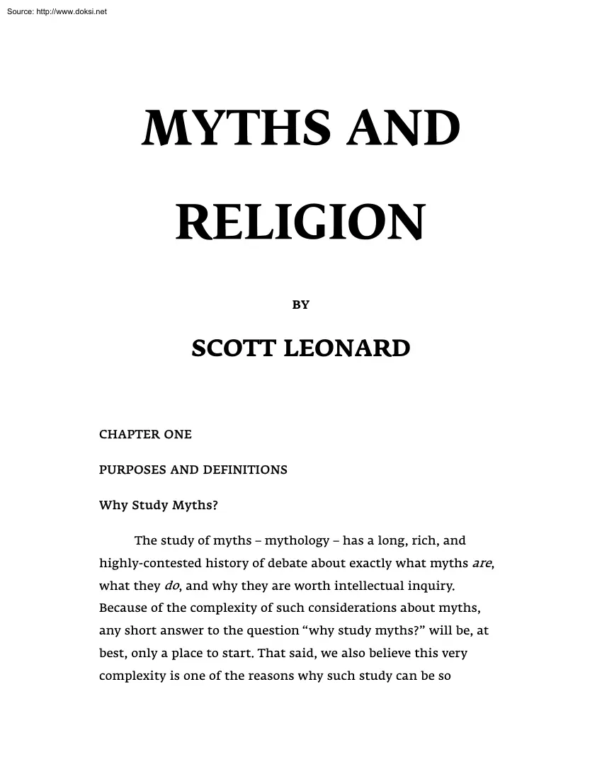 Scott Leonard - Myths and Religion