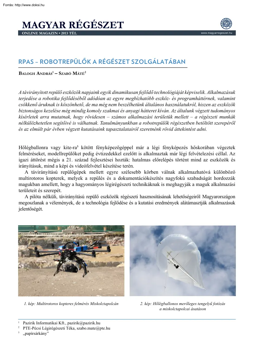 Balogh-Szabó - RPAS, Robotrepülők a régészet szolgálatában