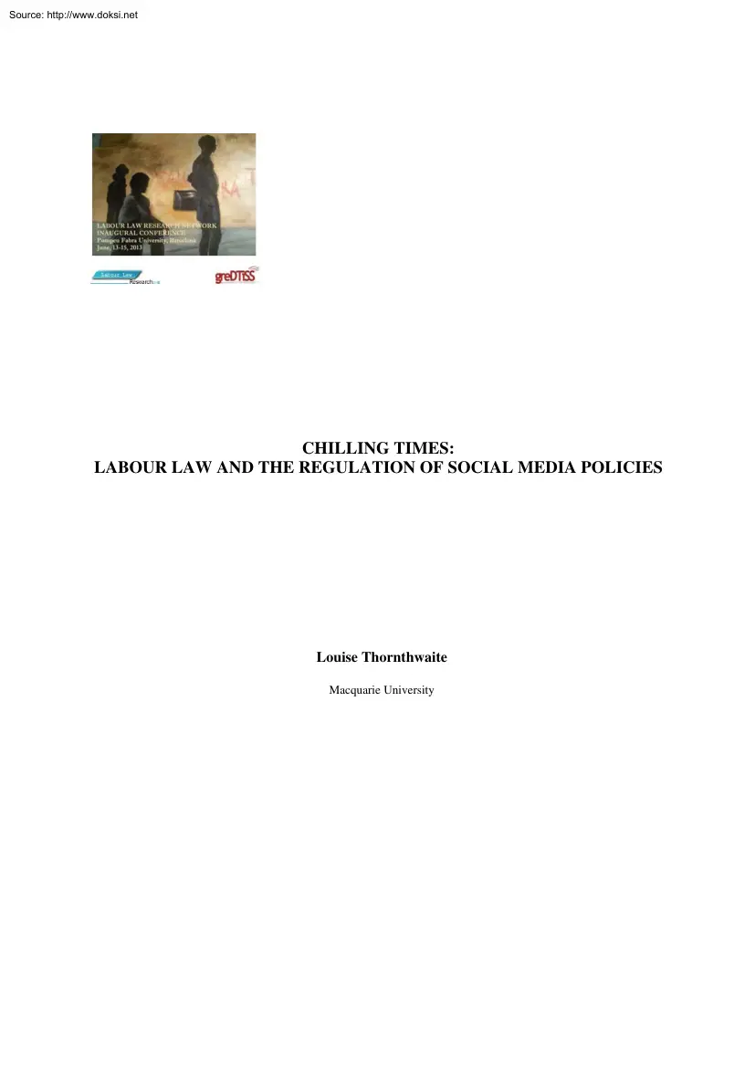 Chilling Times, Labour Law and the Regulation of Social Media Policies