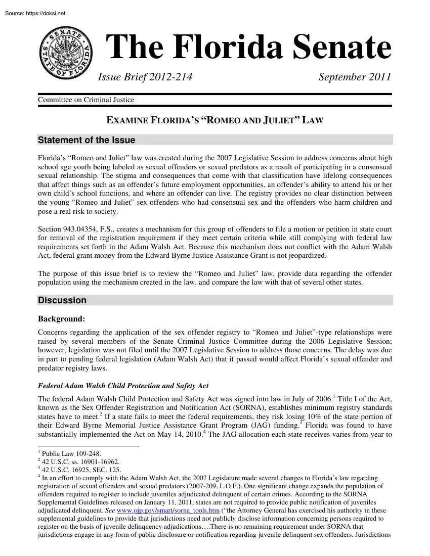 Examine Floridas Romeo and Juliet Law