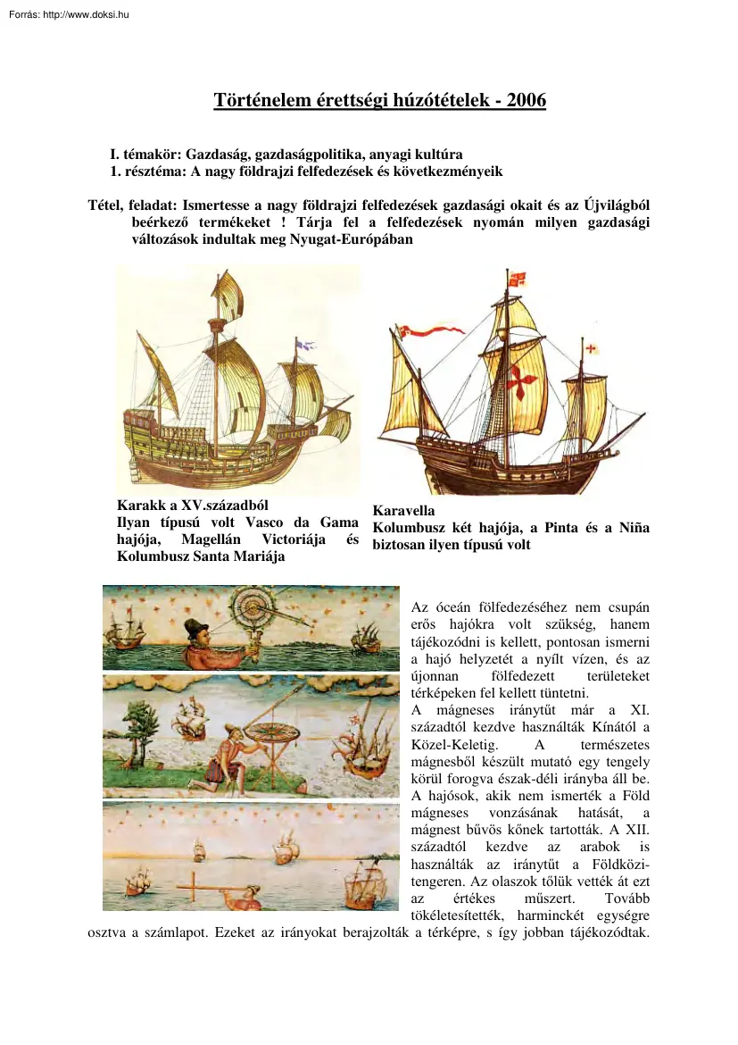 Történelem érettségi írásbeli tételek ábra- és szöveggyűjteménye, 2006