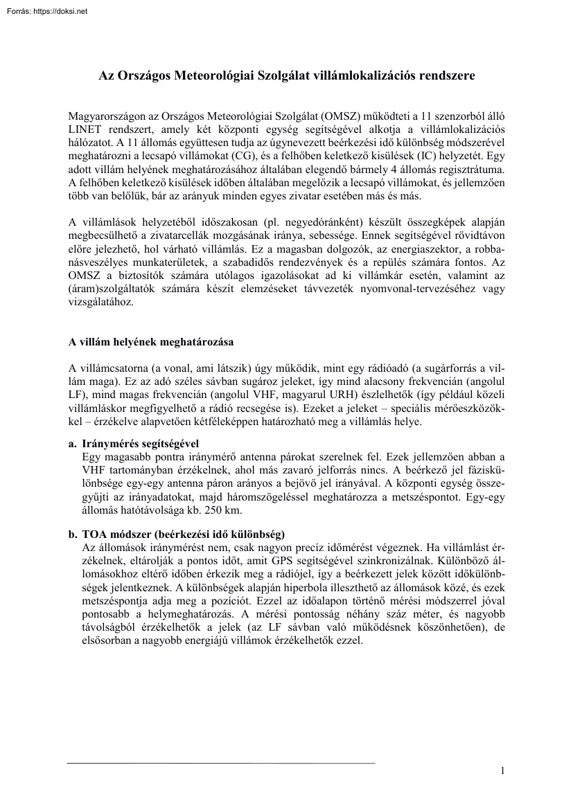 Az Országos Meteorológiai Szolgálat villámlokalizációs rendszere