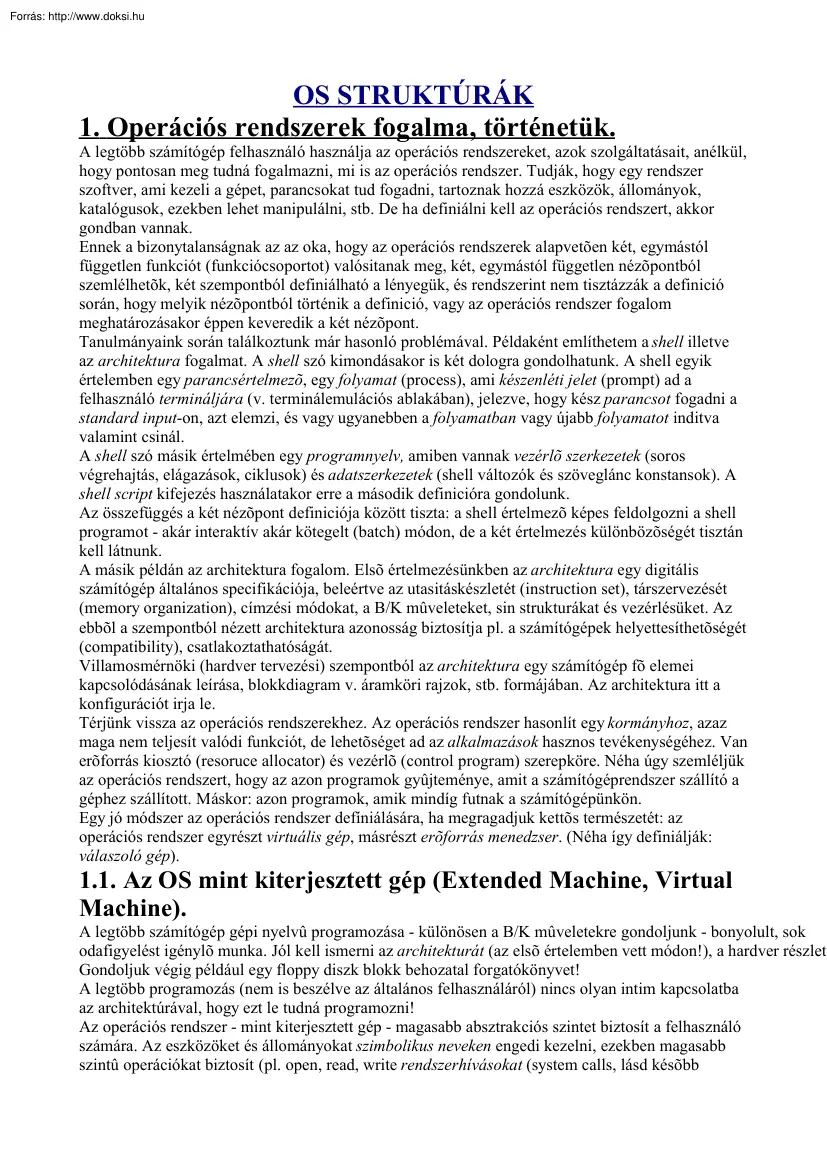 Operációs rendszerek kidolgozott tételek, 2003