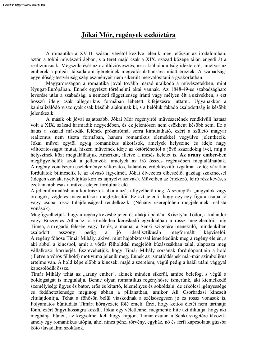 Jókai Mór regények eszköztára