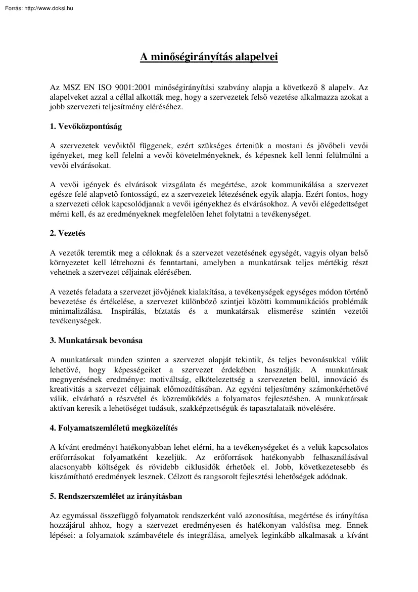 A minőségirányítás alapelvei