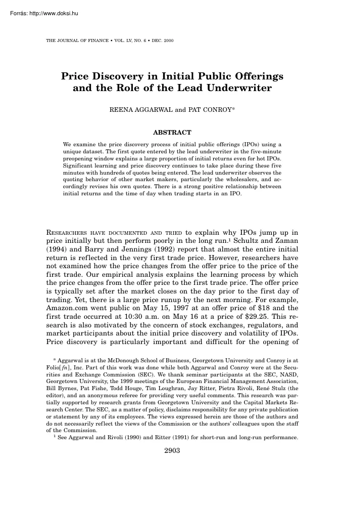 Aggarwal-Conroy - Price discovery in initial public offerings and the role of the lead underwriter