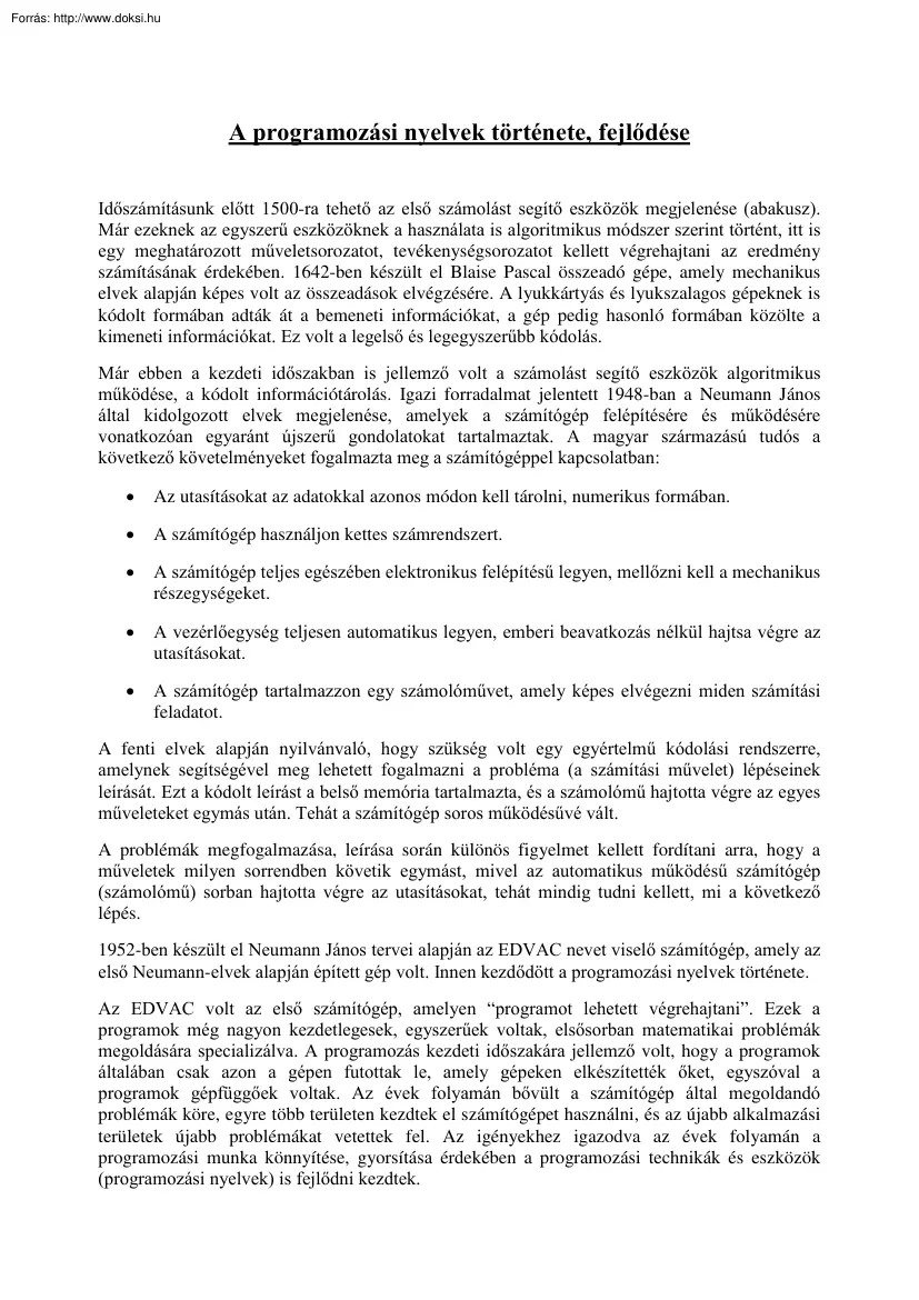 A programozási nyelvek története, fejlődése