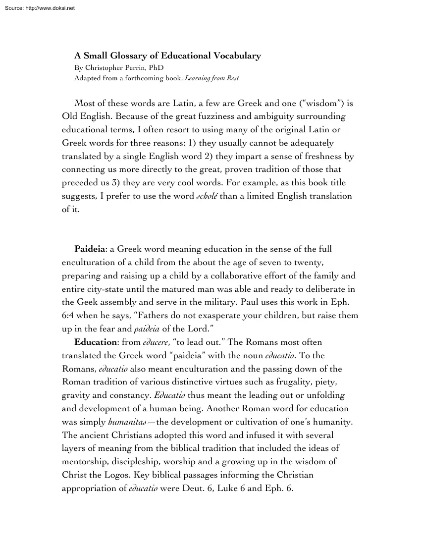 Christopher Perrin - A Small Glossary of Educational Vocabulary