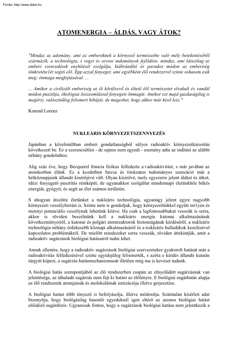 Atomenergia - Áldás, vagy átok