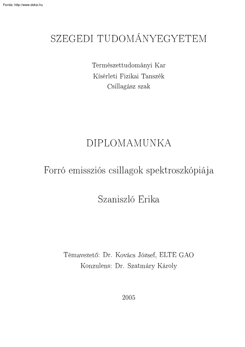 Szaniszló Erika - Forró emissziós csillagok spektroszkópiája