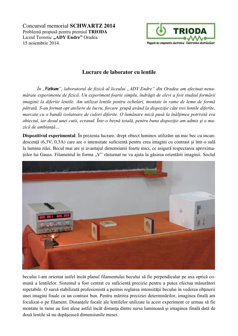 Dr. Bartos-Elekes István - Lucrare de laborator cu lentile