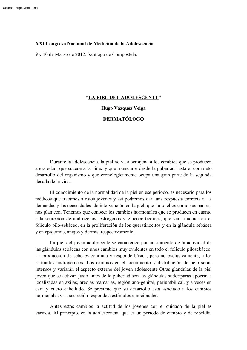 Hugo Vazquez Veiga - La Piel del Adolescente
