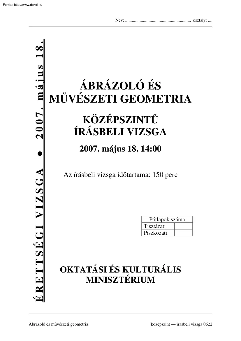 Ábrázoló és művészeti geometria középszintű írásbeli érettségi vizsga, megoldással