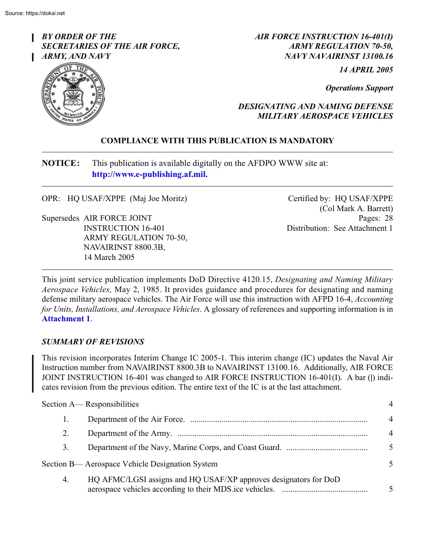 Air Force Instruction 16-401, NAVAIRINST 13100.16