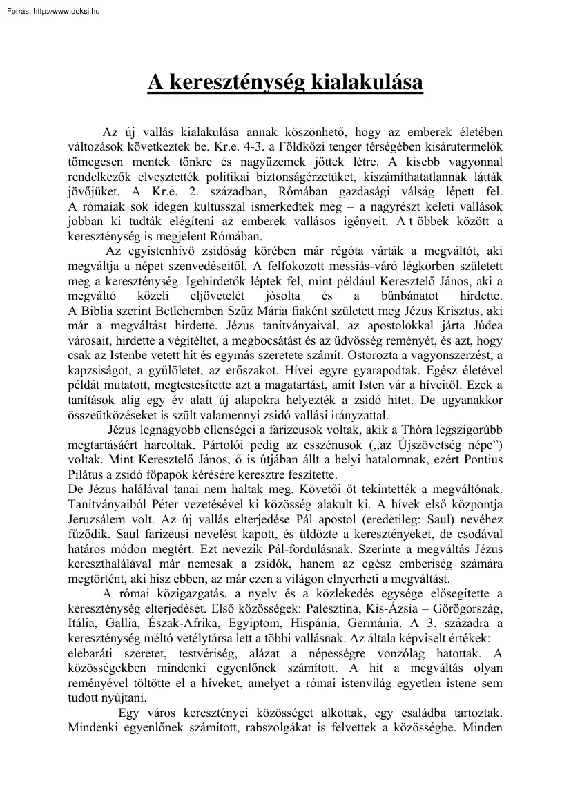 A kereszténység kialakulása