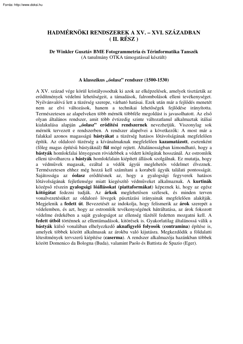 Dr. Winkler Gusztáv - Hadmérnöki rendszerek a XIII-XVI. században II