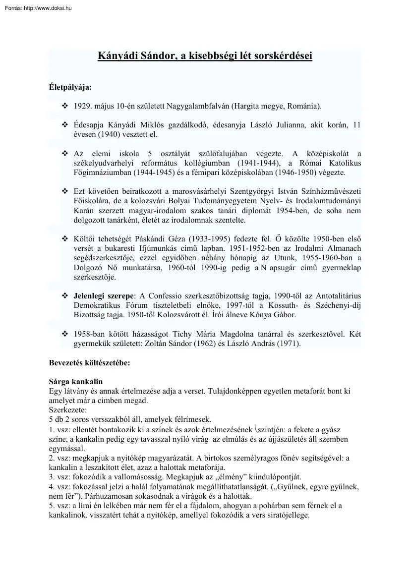 Kányádi Sándor, a kisebbségi lét sorskérdései