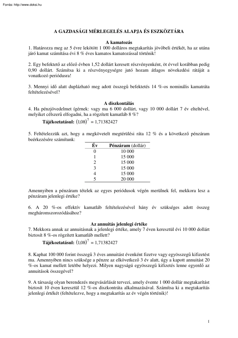 Pénzügyi befektetés és finanszírozás feladatok, megoldással