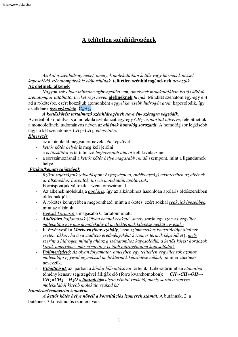 A telítetlen szénhidrogének