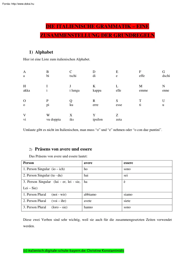 Die italienische grammatik - eine, zusammenstellung der grundregeln