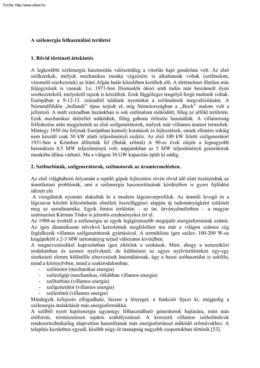 A szélenergia felhasználási területei