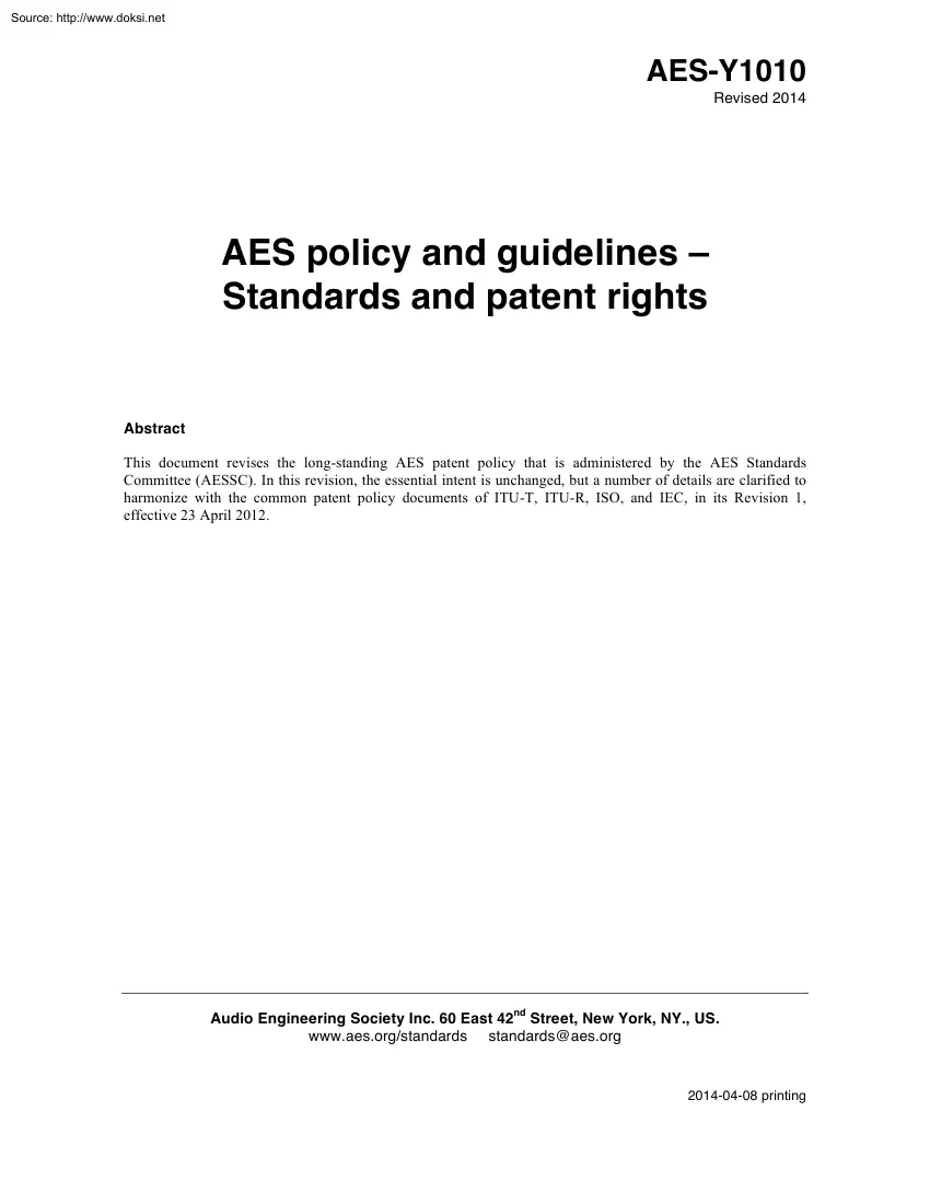 AES Policy and Guidelines, Standards and Patent Rights