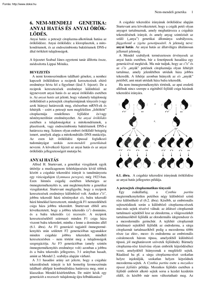 Szabad-Lippai - Nem-mendeli genetika