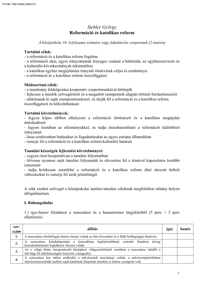 Stehler György - Reformáció és katolikus reform