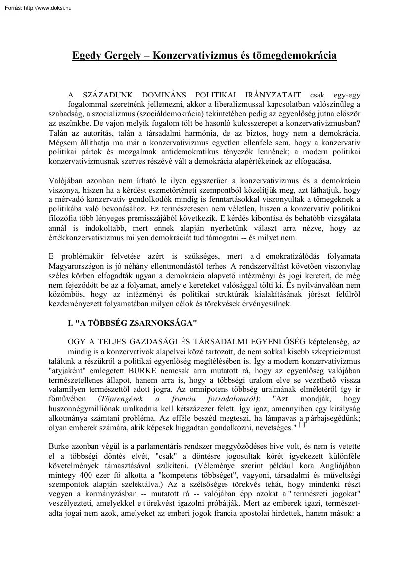 Egedy Gergely - Konzervativizmus és tömegdemokrácia