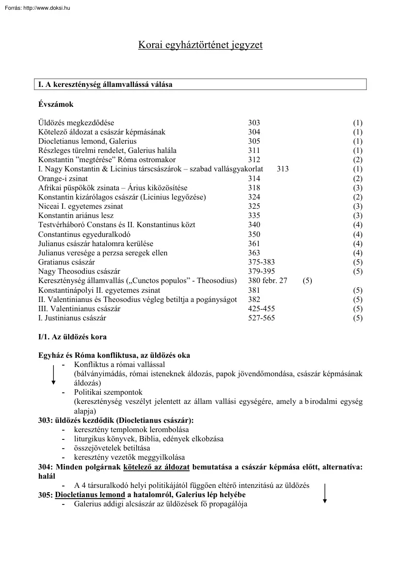 Korai egyháztörténet jegyzet