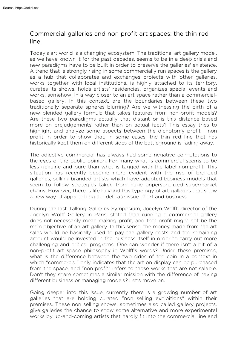 Núria Gurina Puig - Commercial Galleries and Non Profit Art Spaces, The Thin Red Line