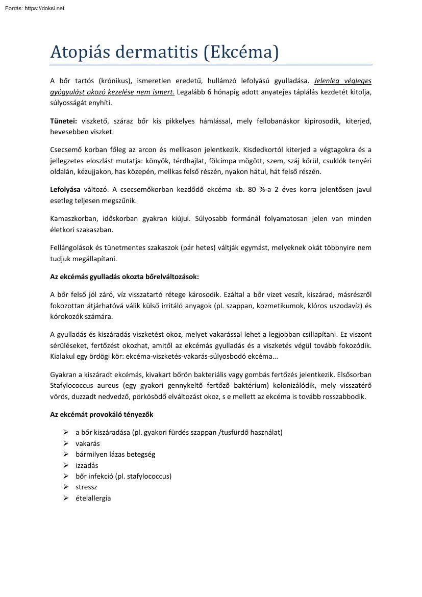Atopiás dermatitis, Ekcéma
