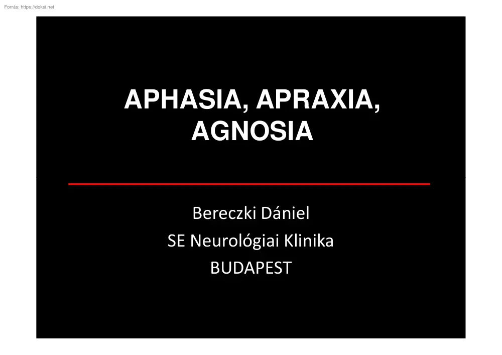 Bereczki Dániel - Aphasia, apraxia, agnosia