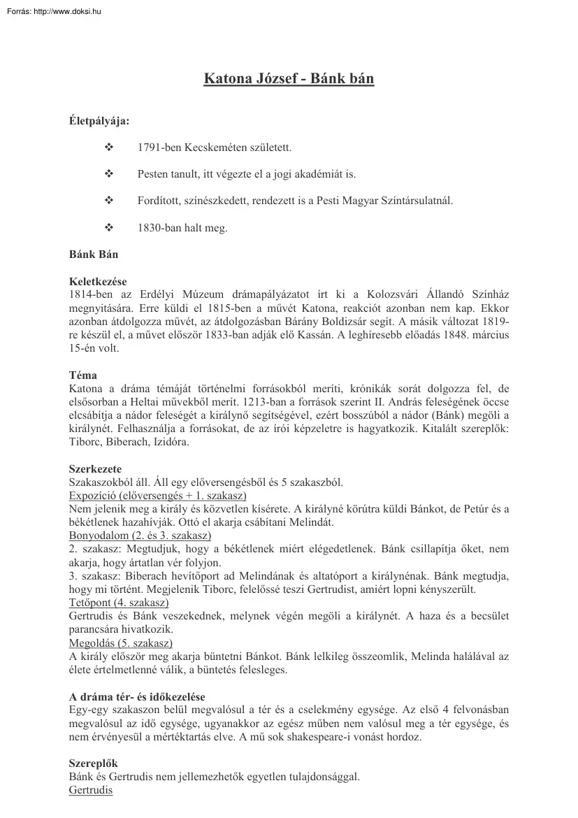 Katona József - Bánk Bán, a magyar színjátszás kezdetei