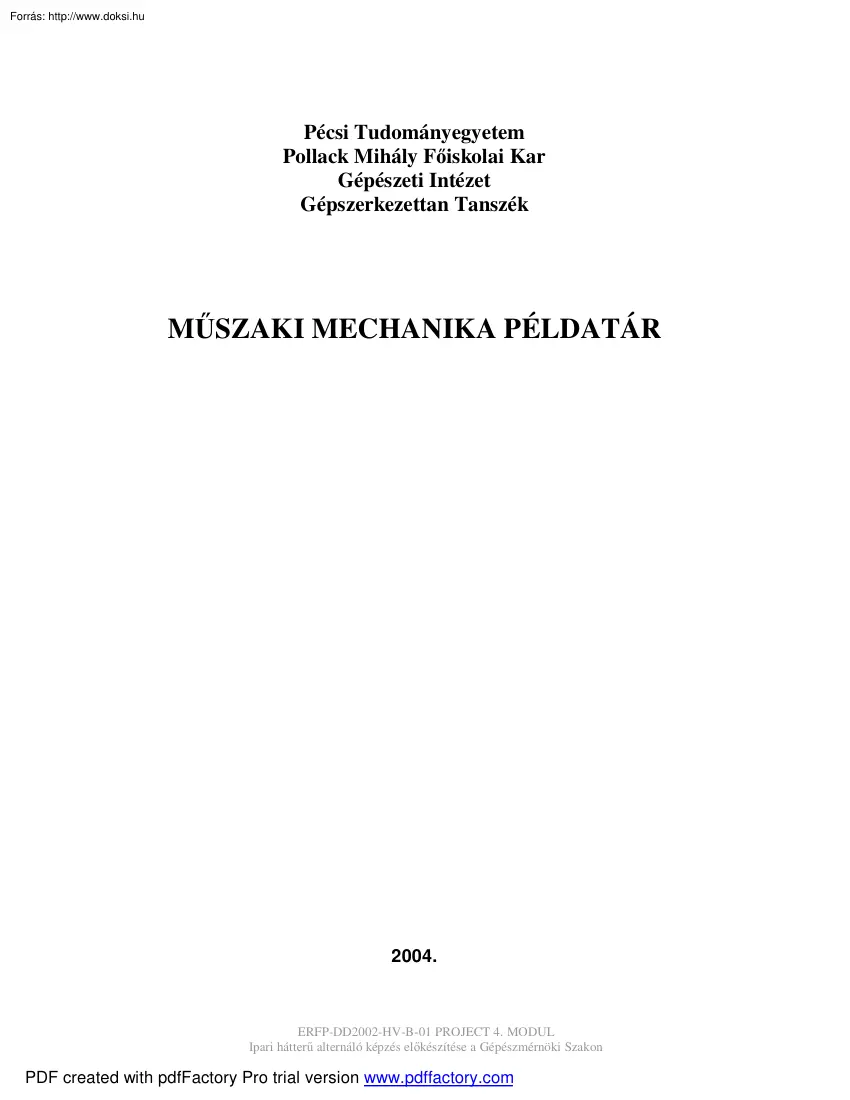 Műszaki mechanikai példatár, 2004