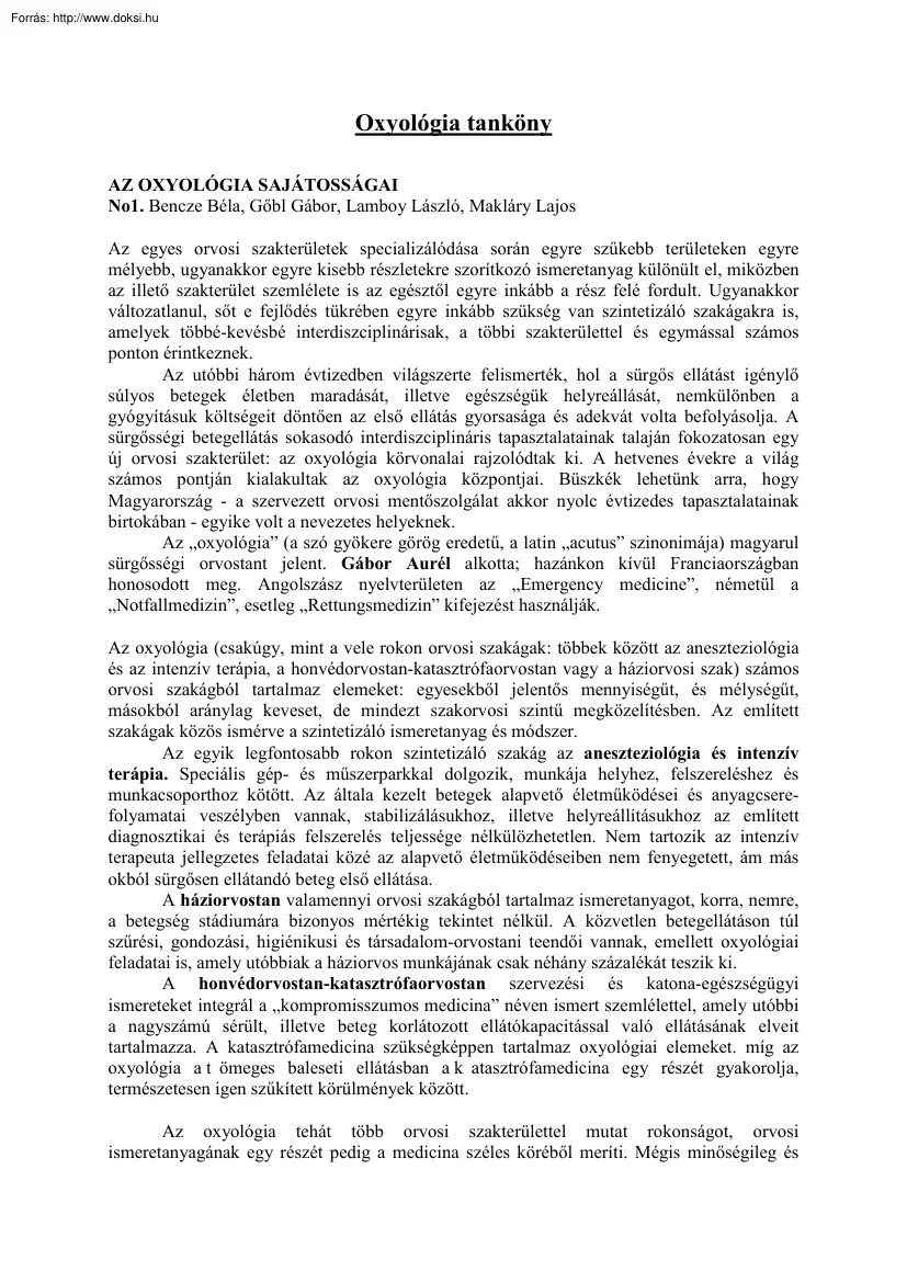 Oxyológia tankönyv