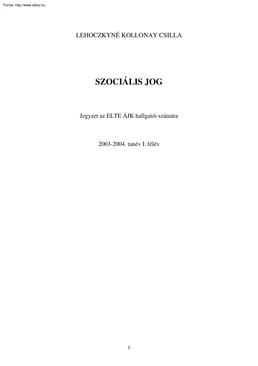 Lehoczkyné Kollonay Csilla - Szociális jog