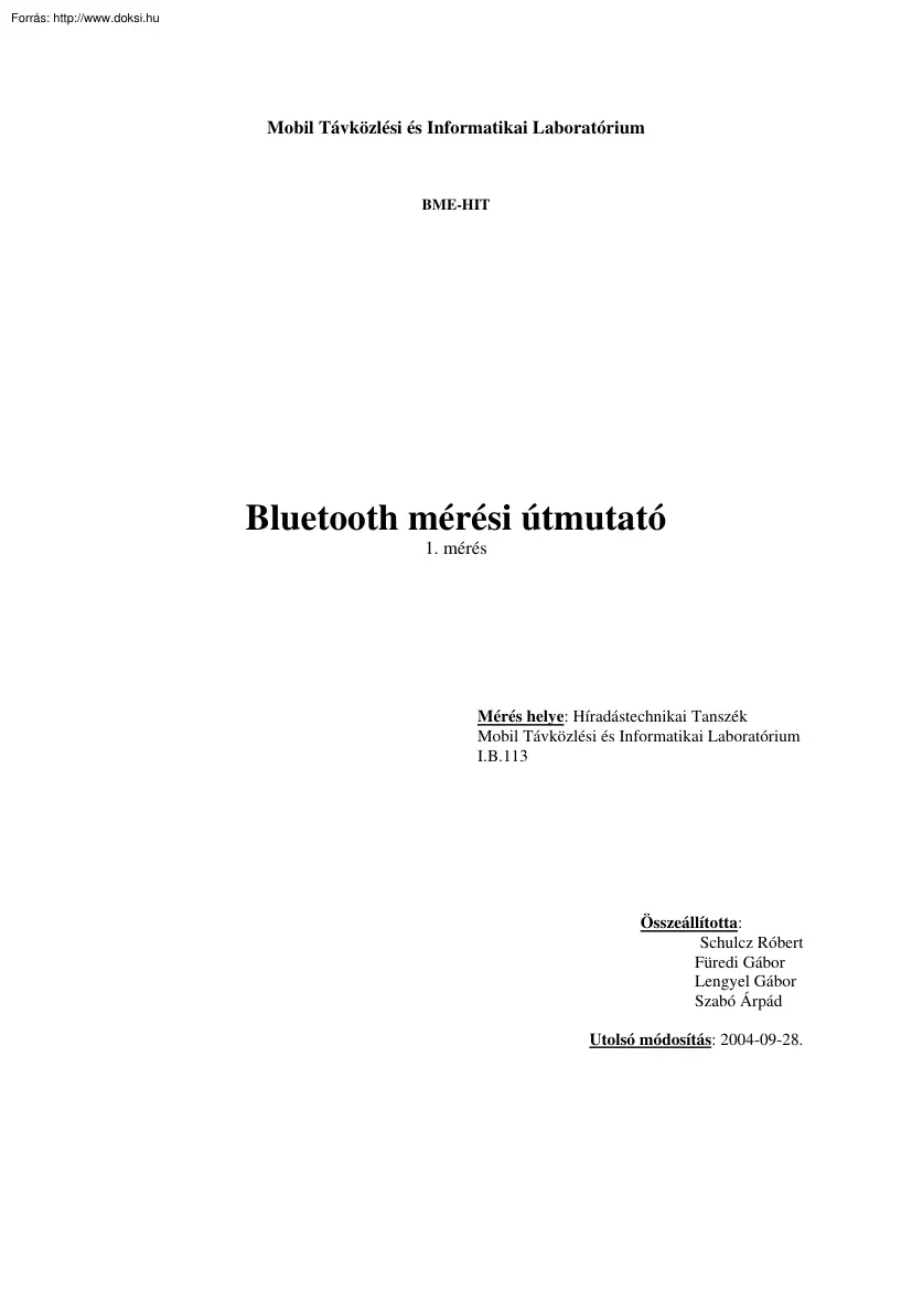 Bluetooth mérési útmutató, 1. mérés